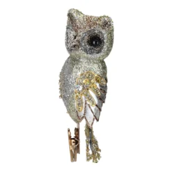 10" In The Birches Gold Glittered And Sequined Owl Clip-On Christmas Ornament