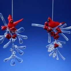 Club Pack Of 12 Icy Crystal Decorative Cardinal Berry Branches Ornaments 4"