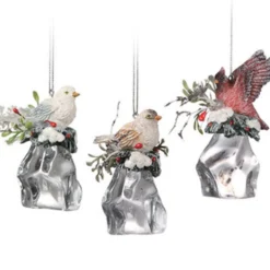 Club Pack Of 12 Clear Icy Crystal Christmas Birds On Ice Cubes Ornaments 3"