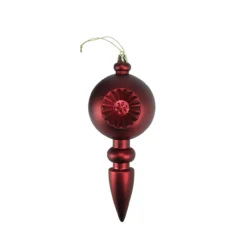 4ct Burgundy Red Retro Reflector Shatterproof Christmas Finial Ornaments 7.5"
