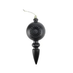 4ct Black Retro Reflector Shatterproof Matte Christmas Finial Ornaments 7.5"
