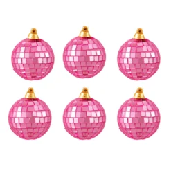 6ct Bubblegum Pink Mirrored Glass Disco Ball Christmas Ornaments 2.75" (70mm)